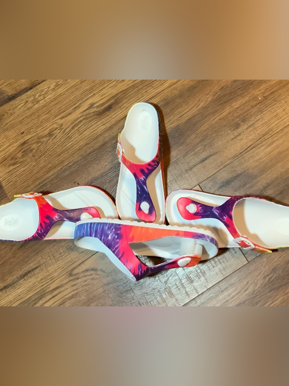 Corkys Tie-Dye Thong Sandals in White, Pink, Purple, and Orange